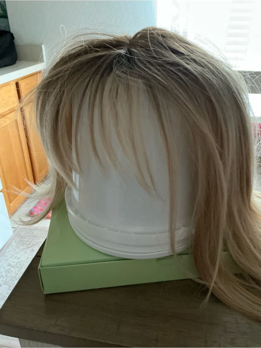 Women’s Blonde Layered Synthetic Hair Wig - Natural Blonde,highlights w/bangs.